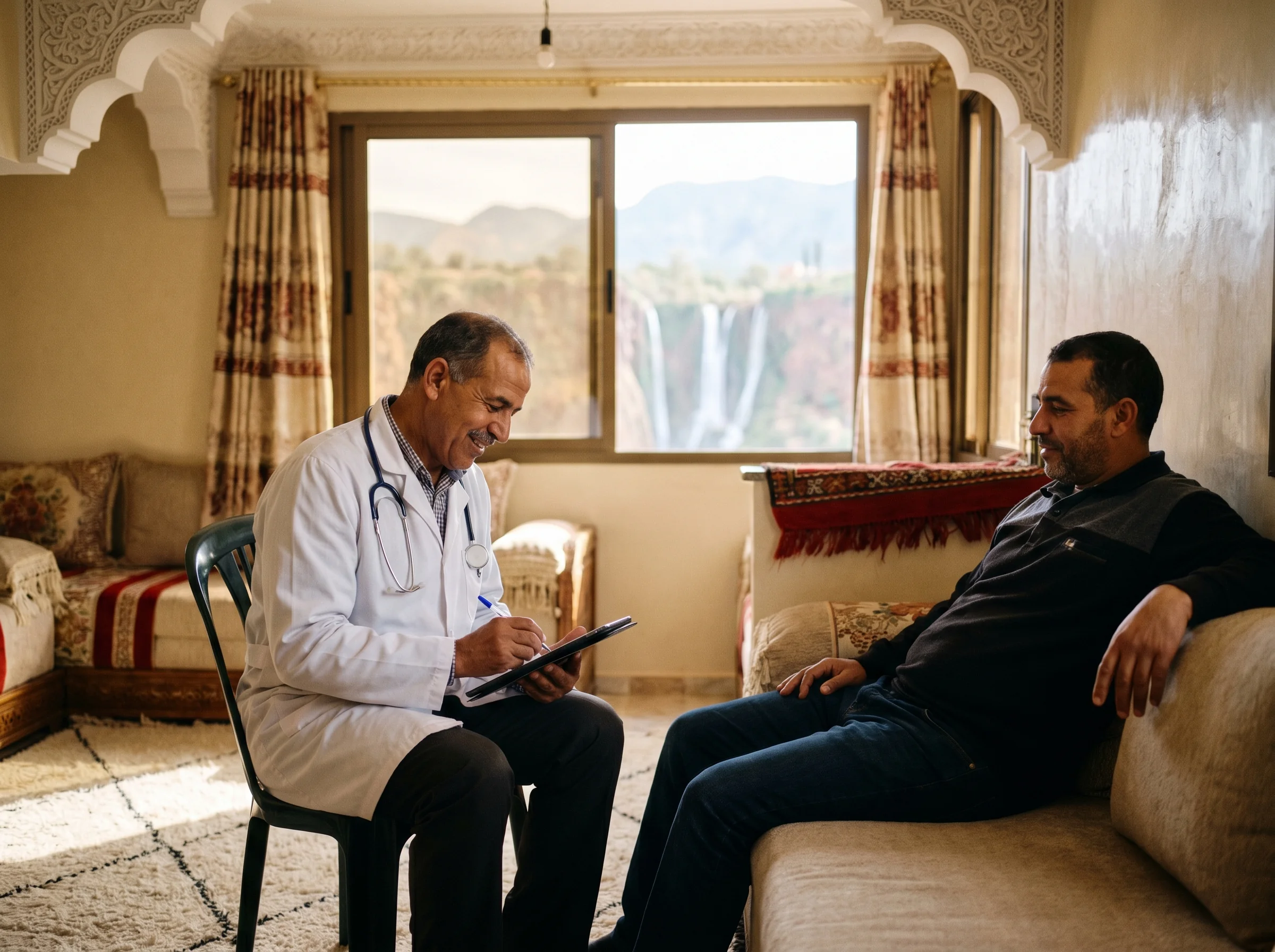 Médecin à domicile Béni Mellal en consultation chez un patient adulte