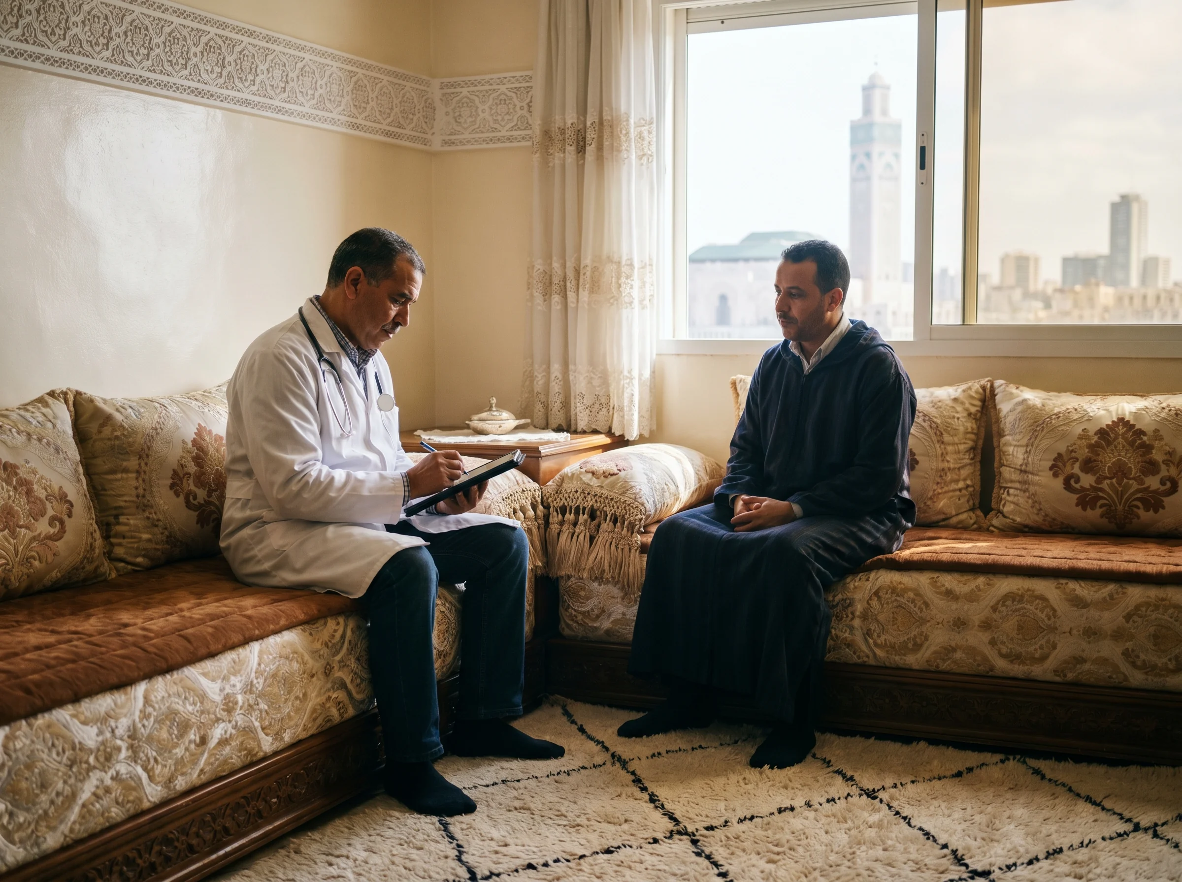 Médecin à domicile Casablanca en consultation chez un patient adulte