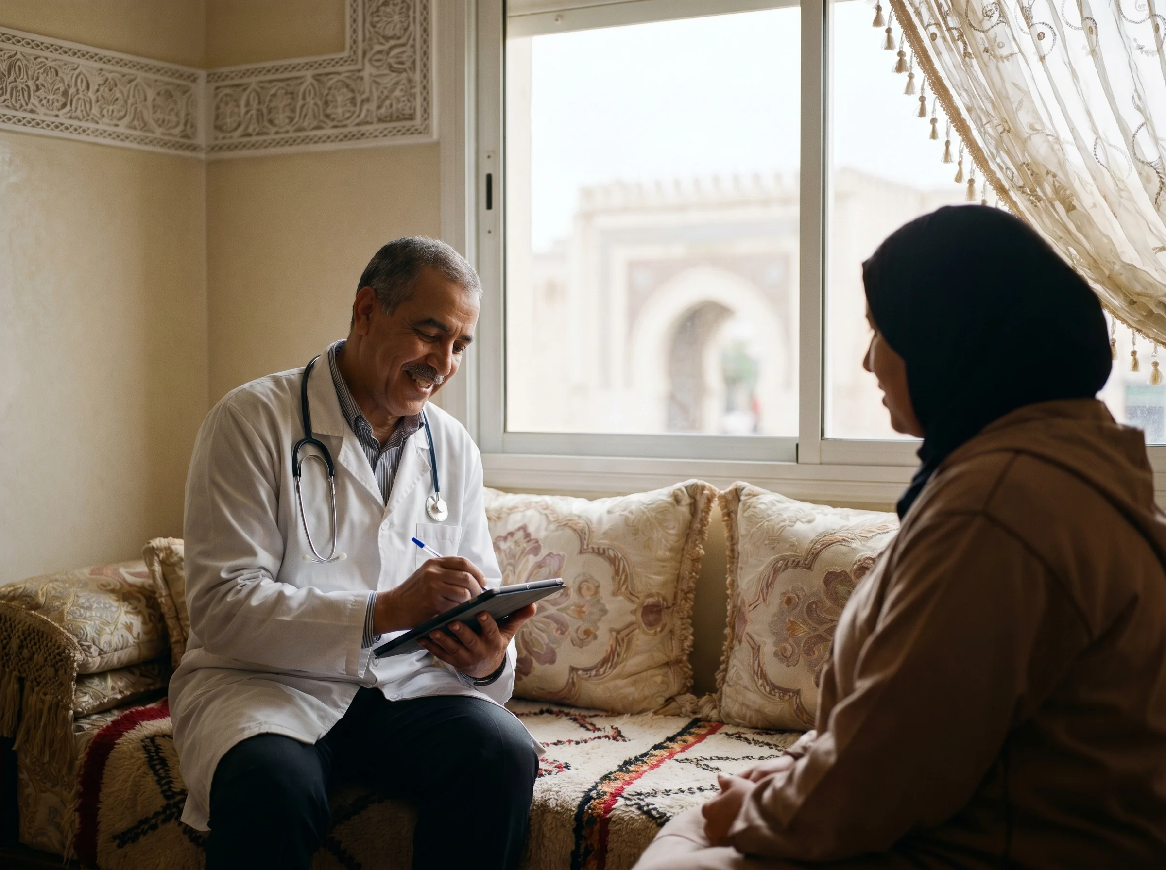 Médecin à domicile Oujda en consultation chez un patient adulte