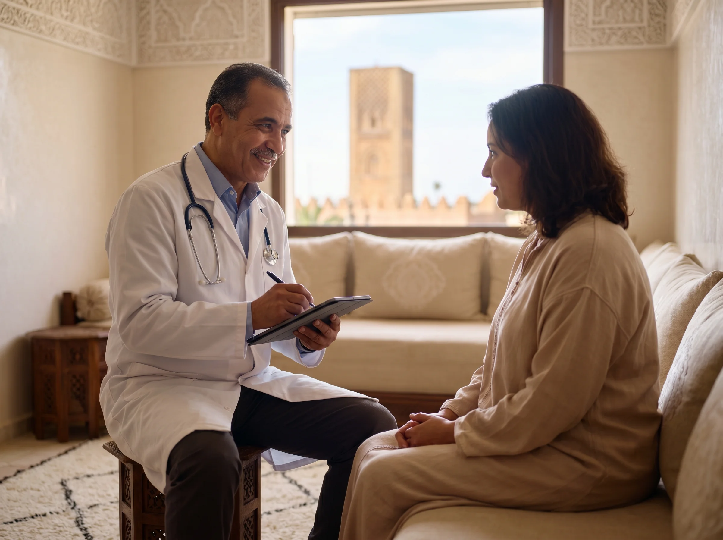 Médecin à domicile Rabat en consultation chez un patient adulte