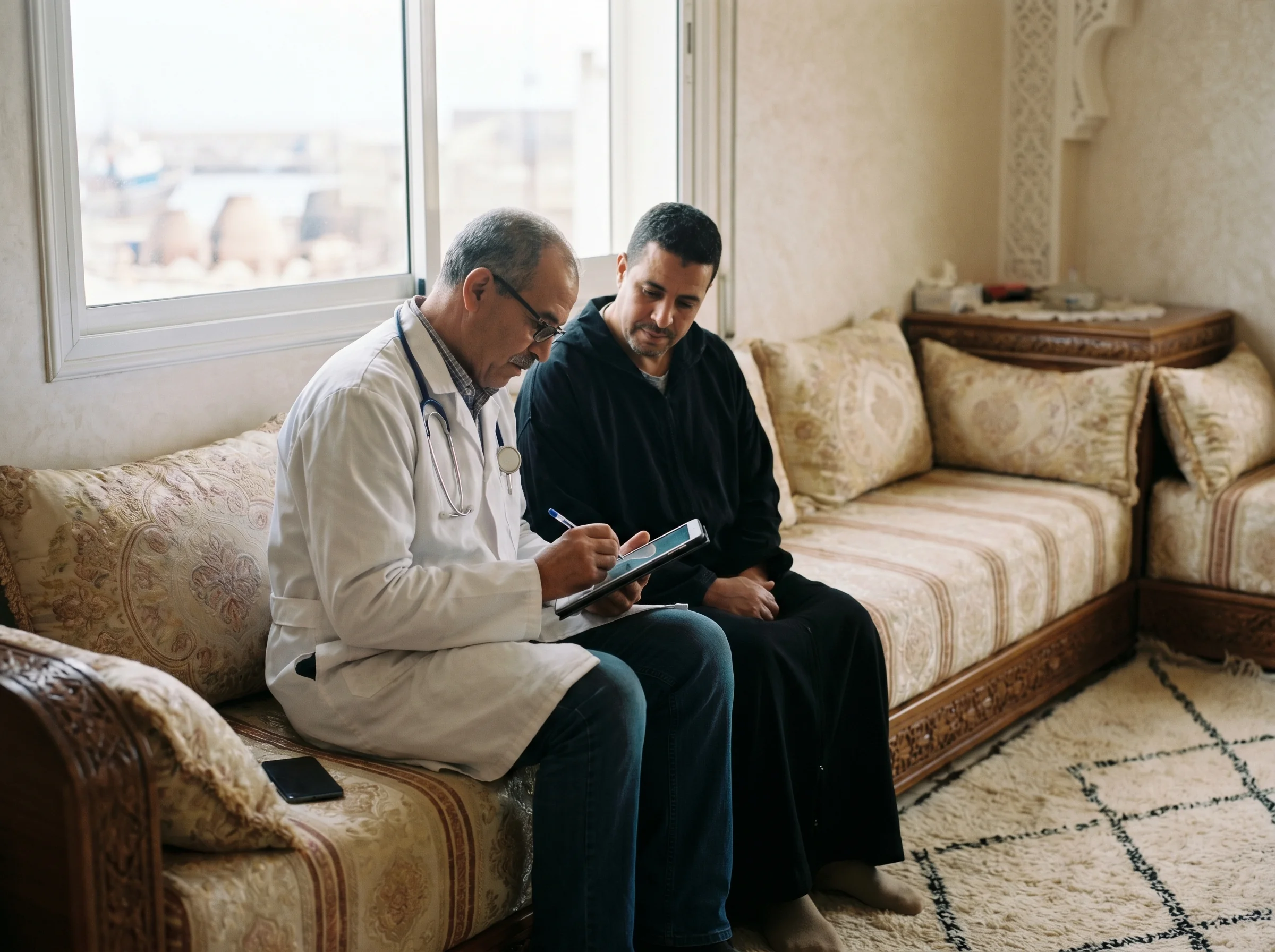 Médecin à domicile Safi en consultation chez un patient adulte