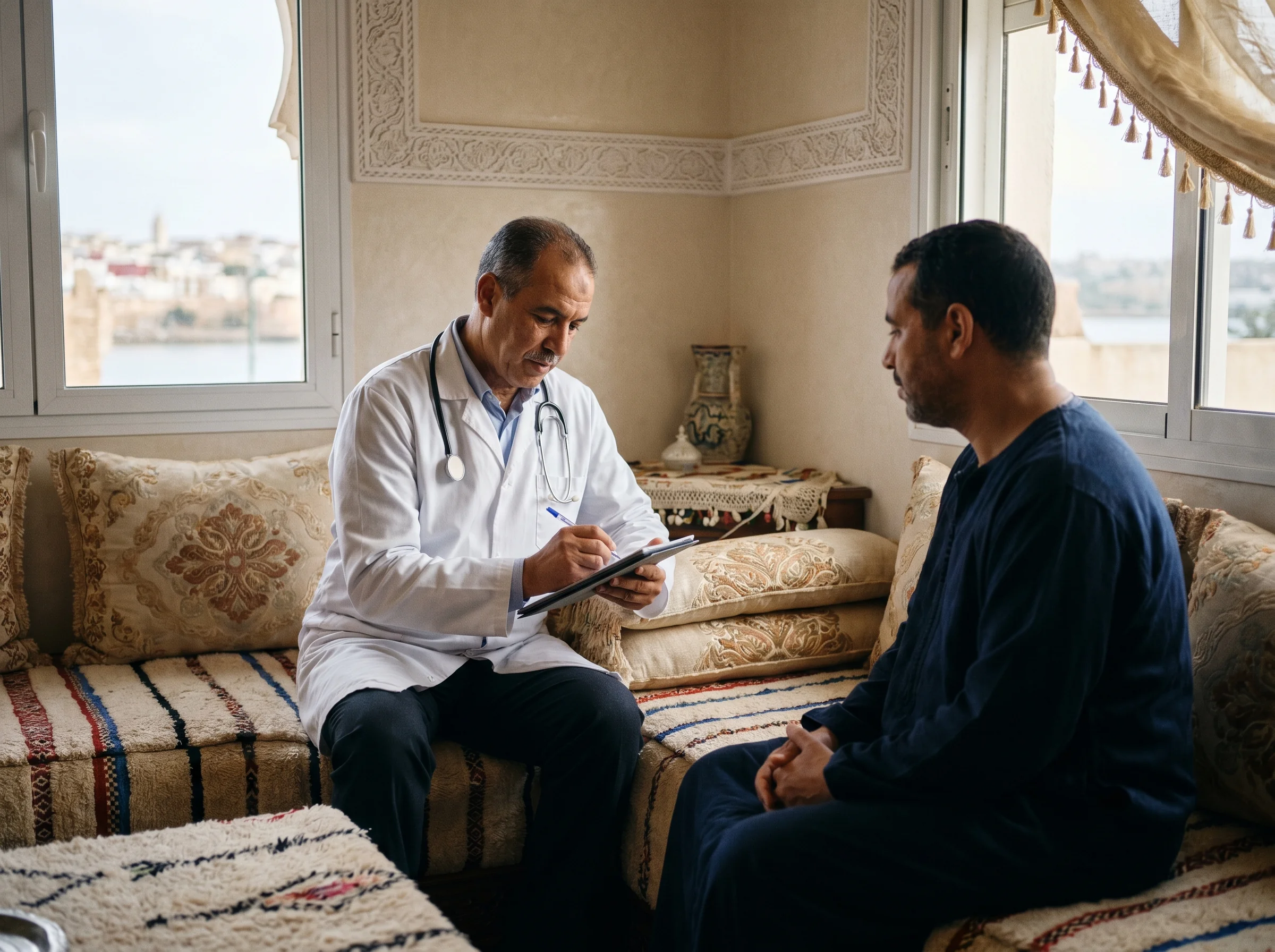 Médecin à domicile Salé en consultation chez un patient adulte