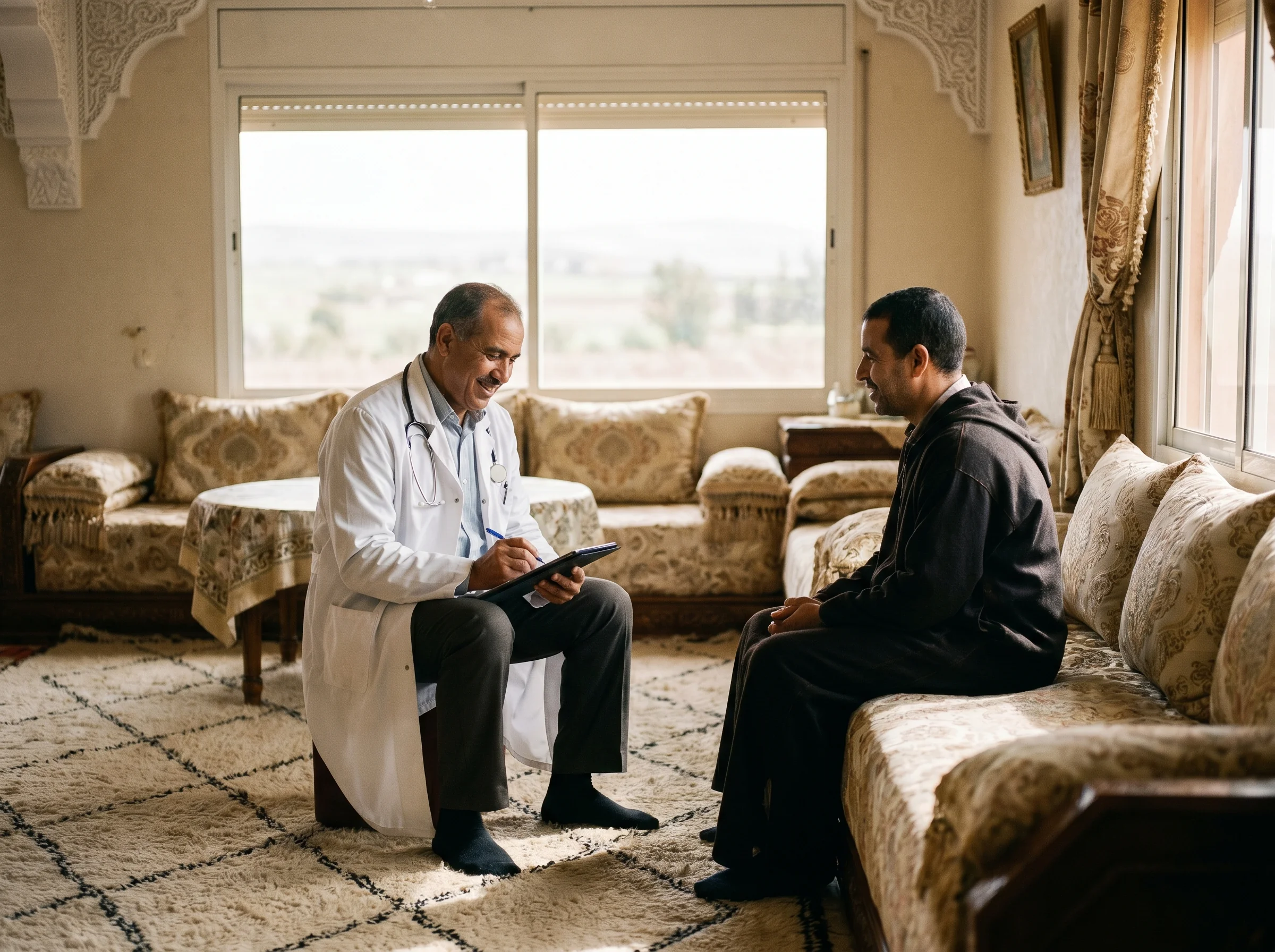Médecin à domicile Settat en consultation chez un patient adulte