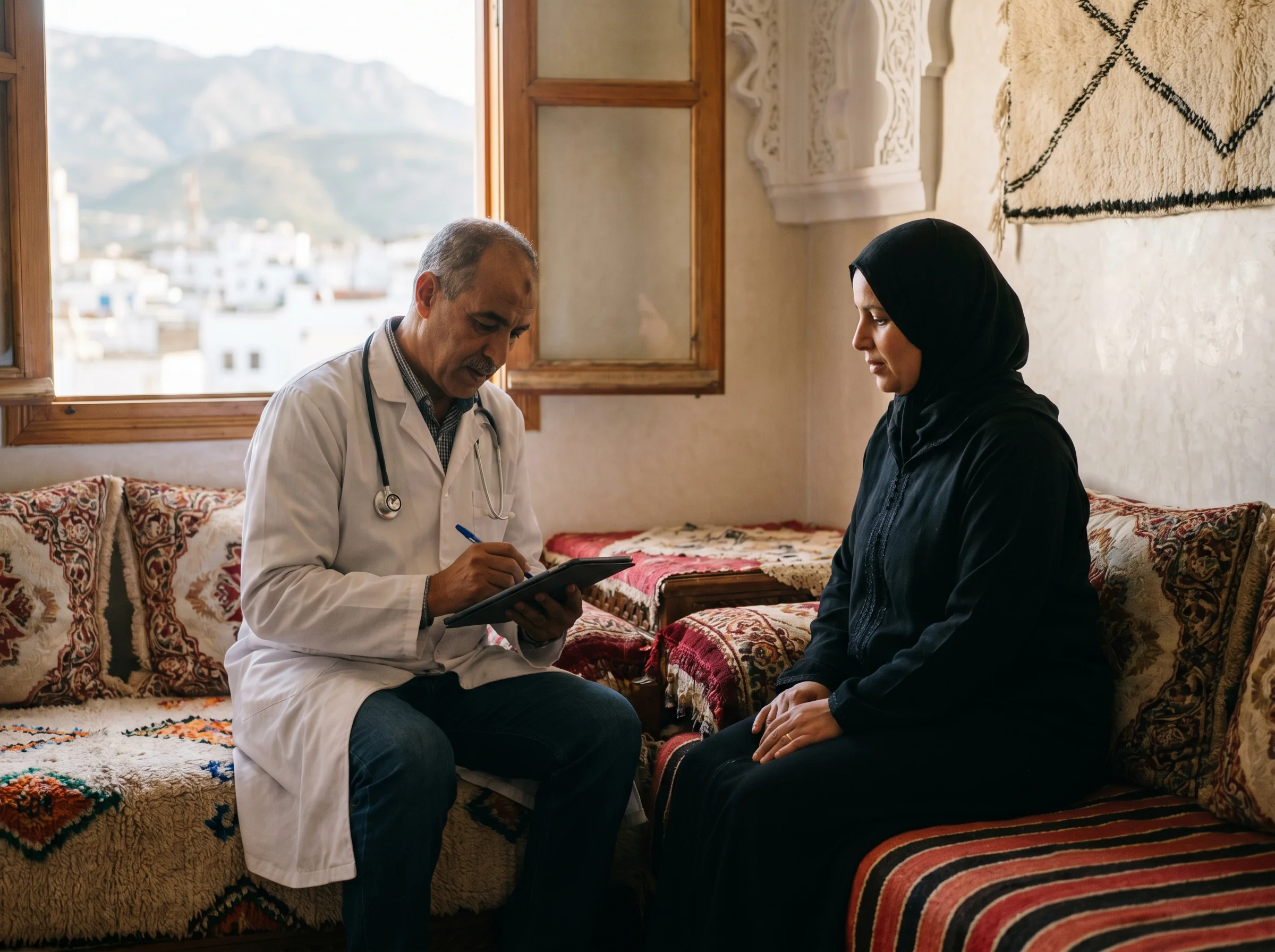 Médecin à domicile Tétouan en consultation chez un patient adulte