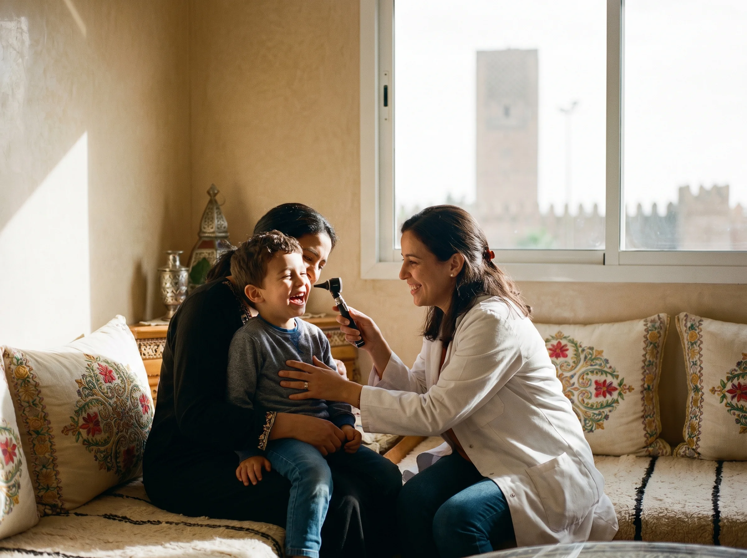 Pédiatre à domicile à Rabat examinant un enfant