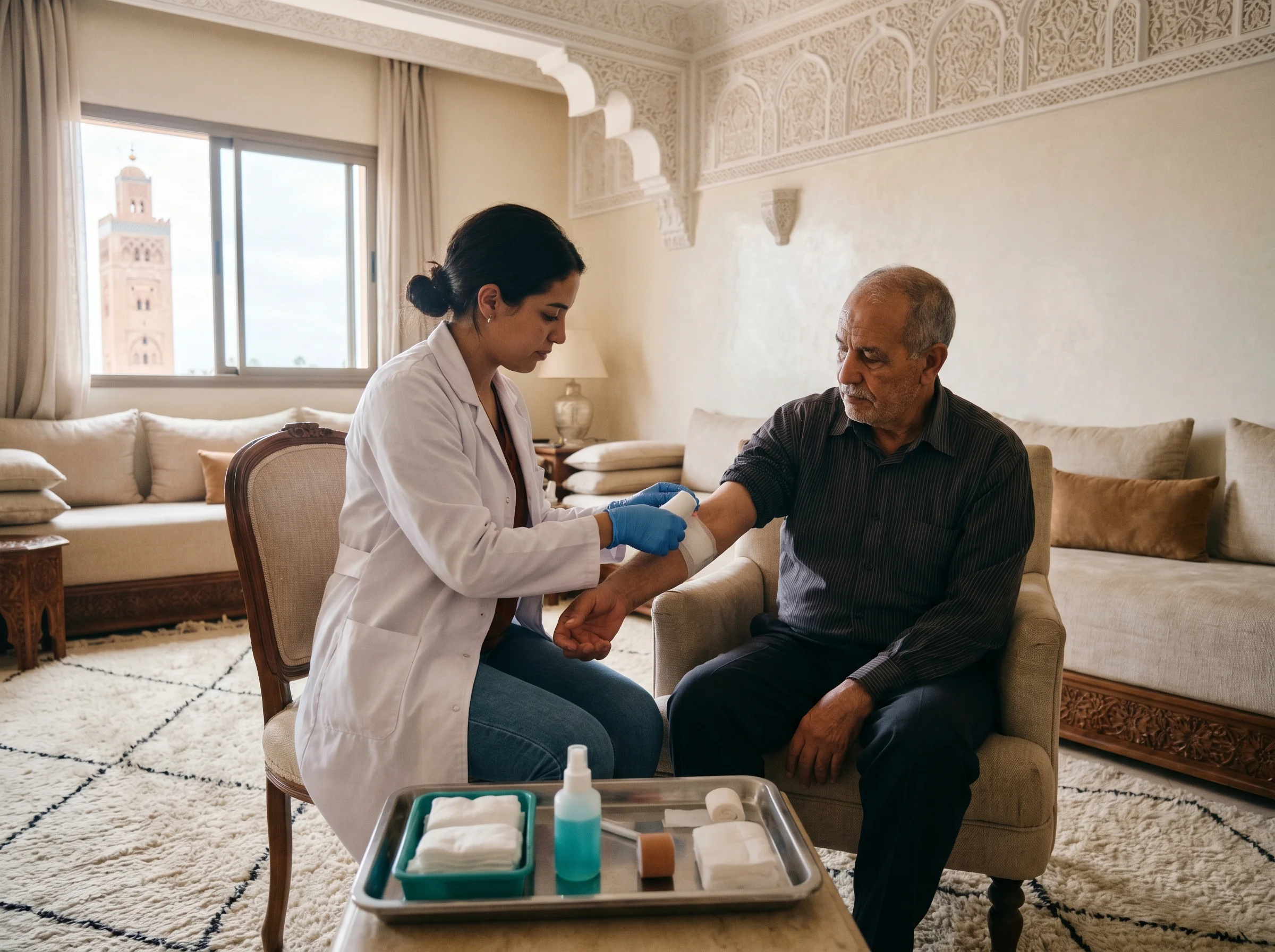 Soins médicaux à domicile à Marrakech, pansement et suivi post-opératoire